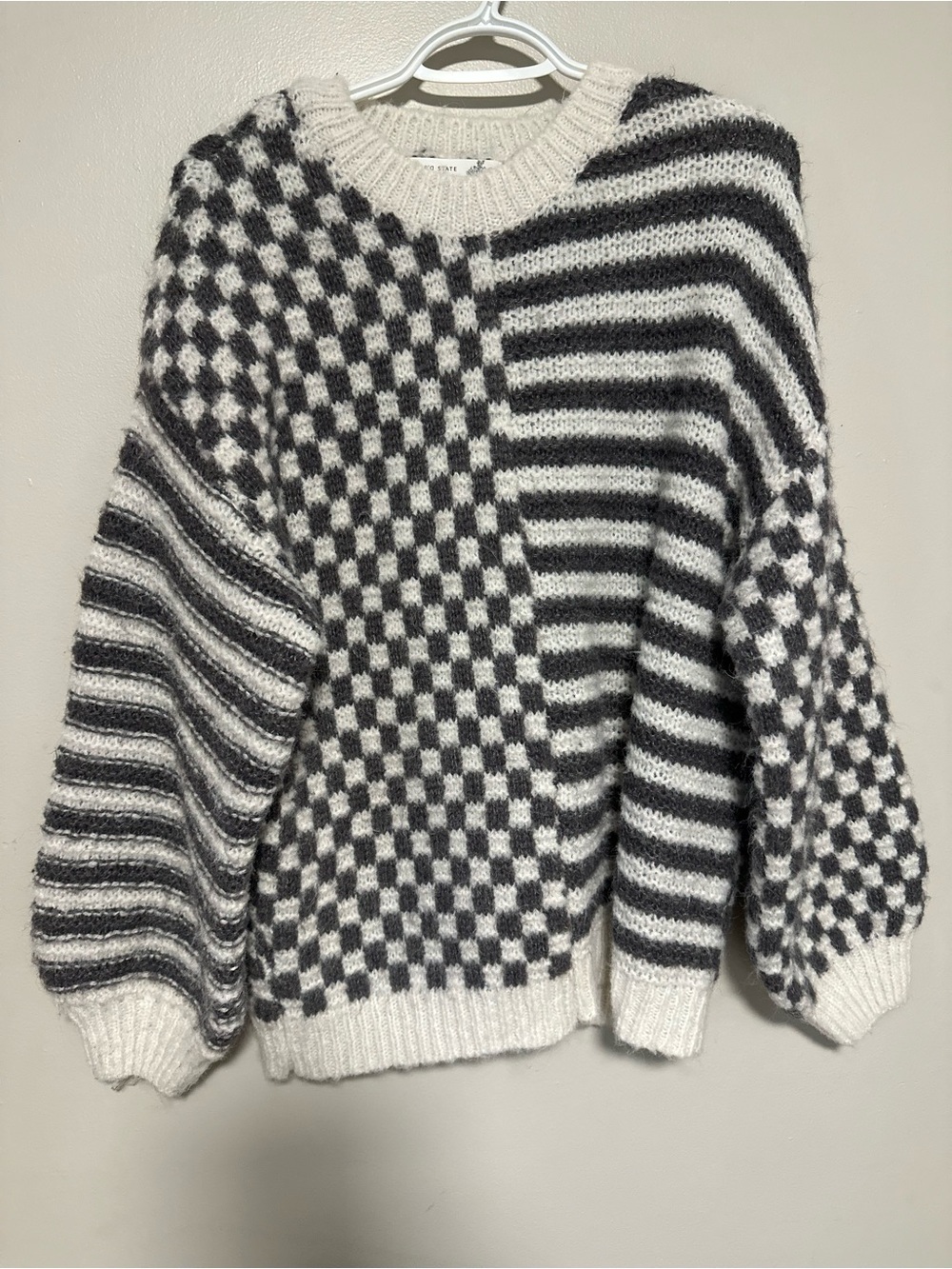Altar'd State Black & White Chunky Checkerboard Crewneck Sweater
